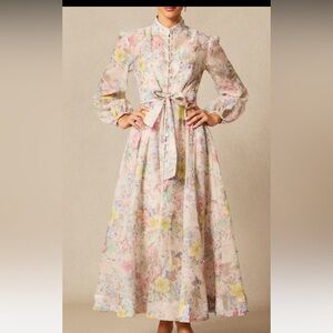 Floral Print Balloon Sleeve Maxi Dress larger new